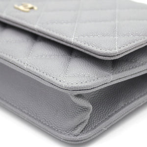 Quilted Leather WOC Chain Clutch Bag Grey Caviar