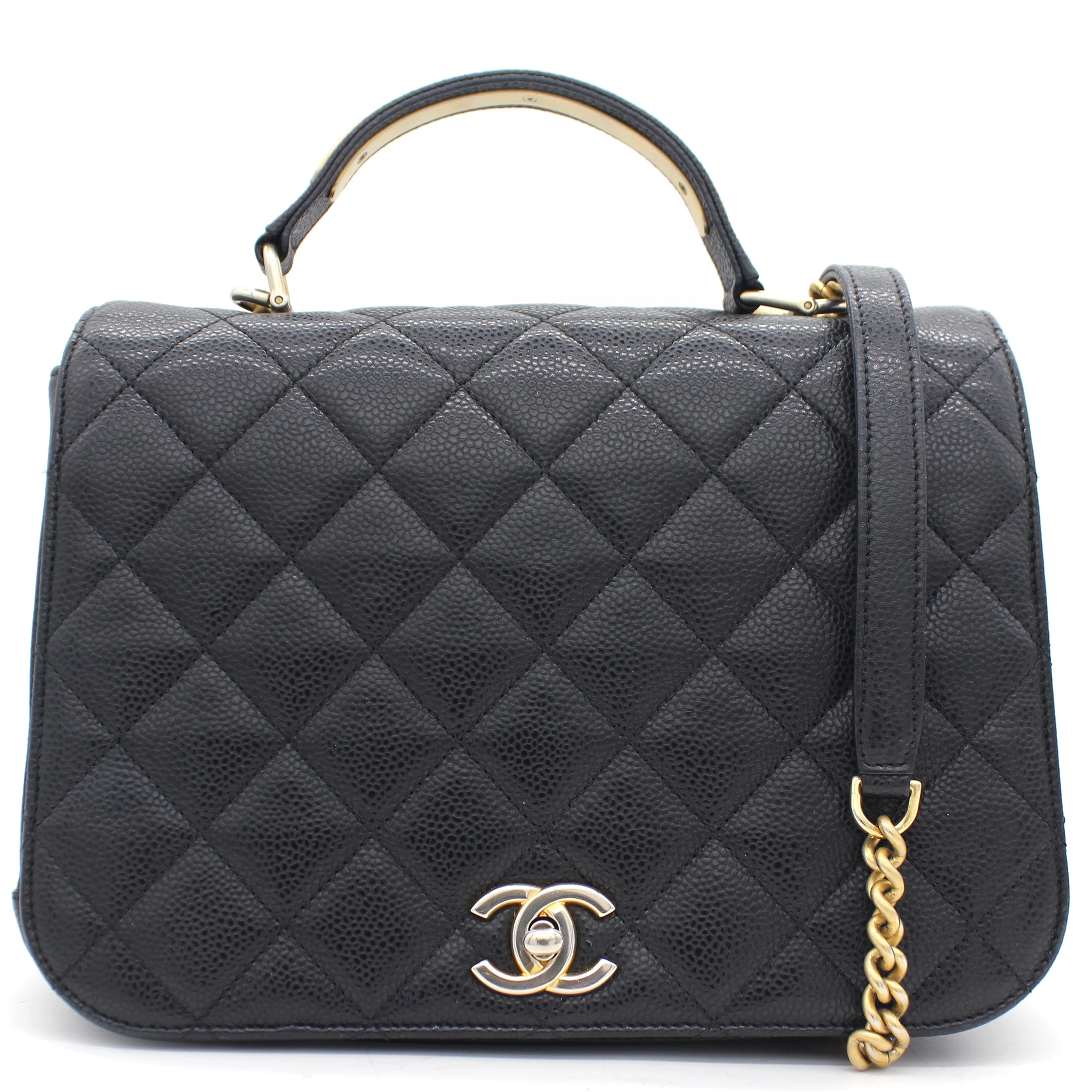 Caviar Black Flap Top Handle Bag