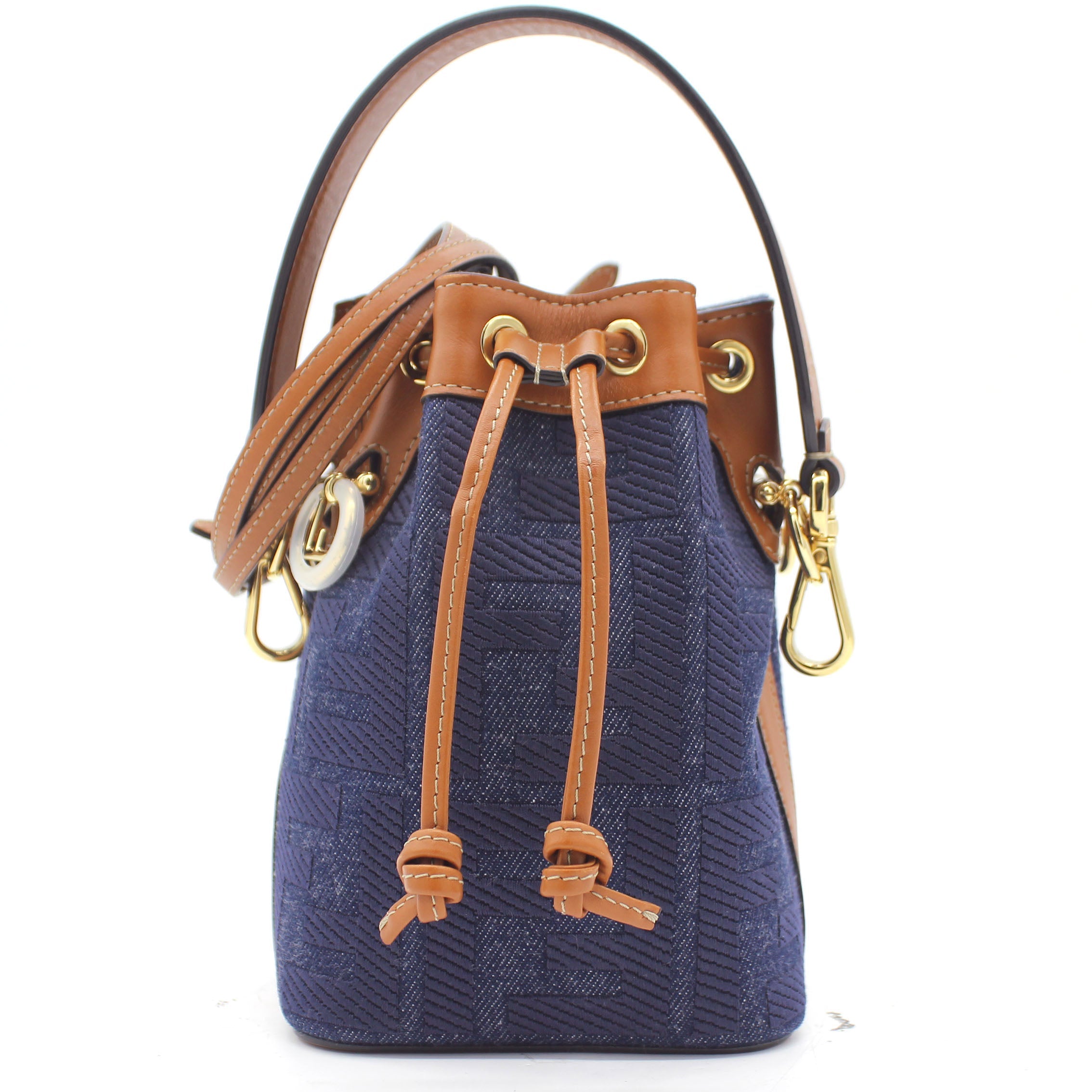 Blue/Brown Zucca Canvas and Leather Mini Mon Tresor Drawstring Bucket Bag