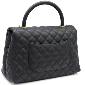 Caviar Quilted Coco Handle Flap Black