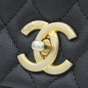 Caviar Quilted Coco Handle Flap Black