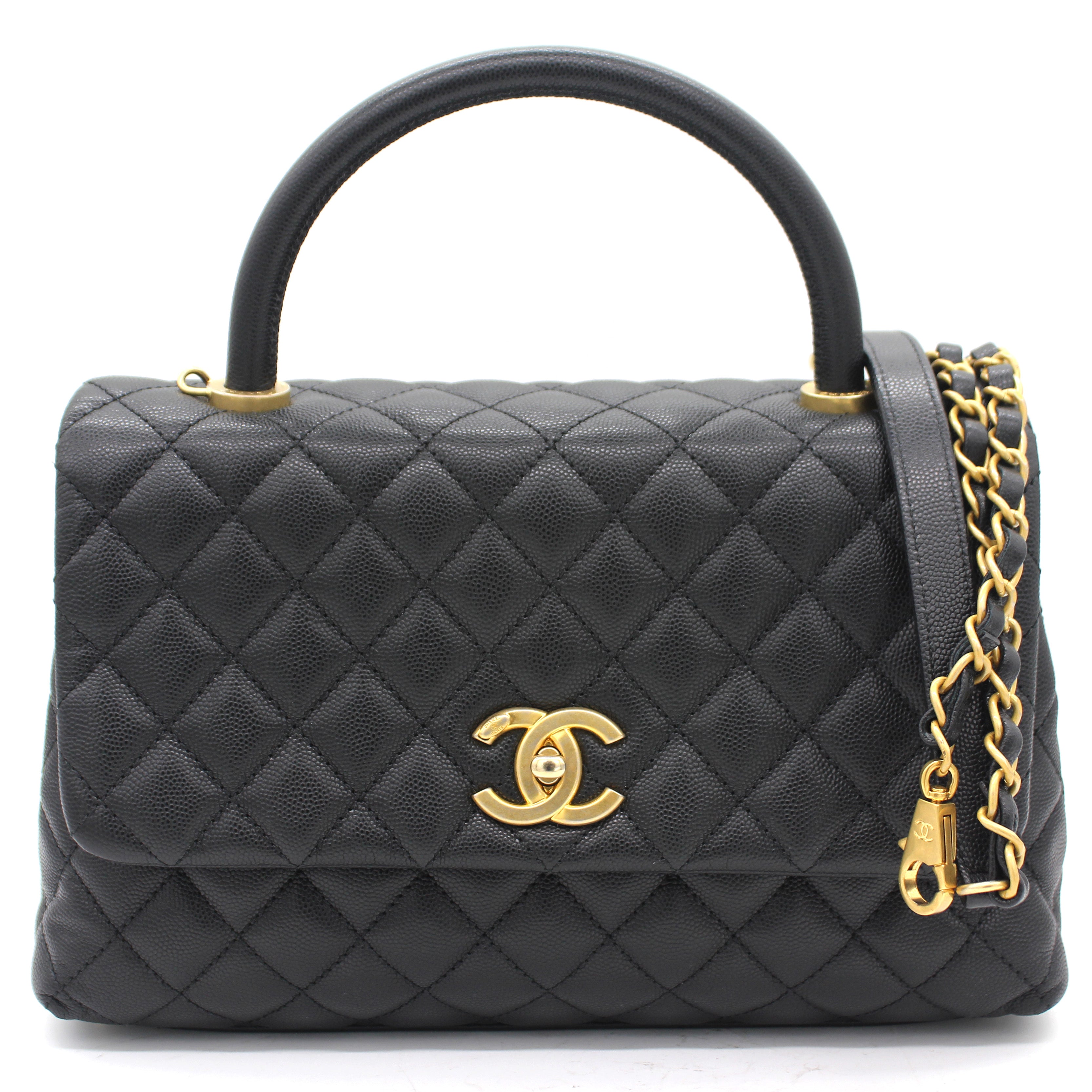 Caviar Quilted Coco Handle Flap Black