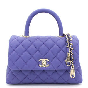 Purple Quilted Caviar Leather Small Handle Coco Flap Bag