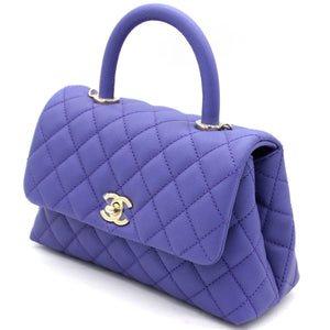 Purple Quilted Caviar Leather Small Handle Coco Flap Bag