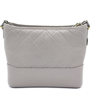 Grey Quilted Aged Calfskin Leather Gabrielle Hobo Bag