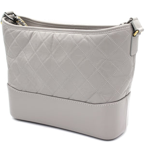 Grey Quilted Aged Calfskin Leather Gabrielle Hobo Bag