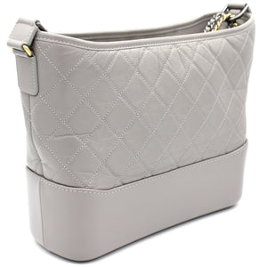 Grey Quilted Aged Calfskin Leather Gabrielle Hobo Bag