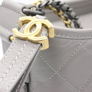 Grey Quilted Aged Calfskin Leather Gabrielle Hobo Bag