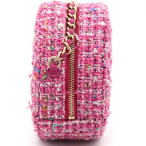 CC Tweed Fabric Round Clutch With Chain