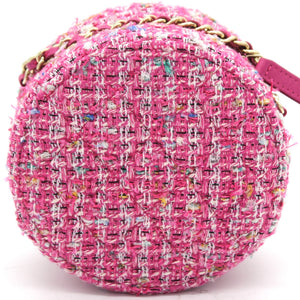 CC Tweed Fabric Round Clutch With Chain