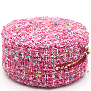 CC Tweed Fabric Round Clutch With Chain
