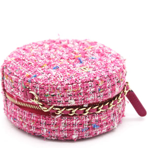 CC Tweed Fabric Round Clutch With Chain