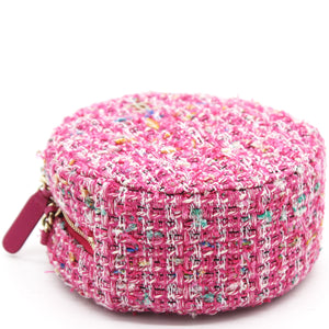 CC Tweed Fabric Round Clutch With Chain