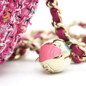 CC Tweed Fabric Round Clutch With Chain