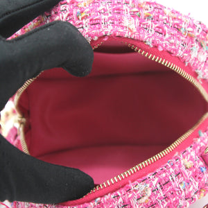 CC Tweed Fabric Round Clutch With Chain