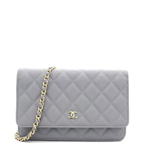 Quilted Leather WOC Chain Clutch Bag Grey Caviar