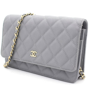 Quilted Leather WOC Chain Clutch Bag Grey Caviar