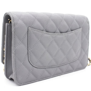 Quilted Leather WOC Chain Clutch Bag Grey Caviar