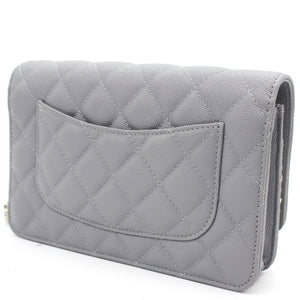 Quilted Leather WOC Chain Clutch Bag Grey Caviar