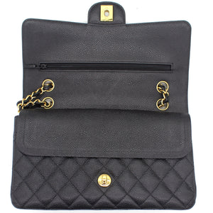 Black Quilted Caviar Leather Classic Double Flap Bag