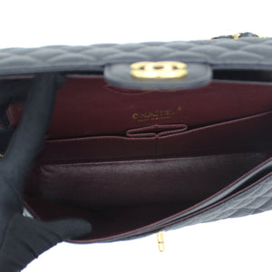 Black Quilted Caviar Leather Classic Double Flap Bag
