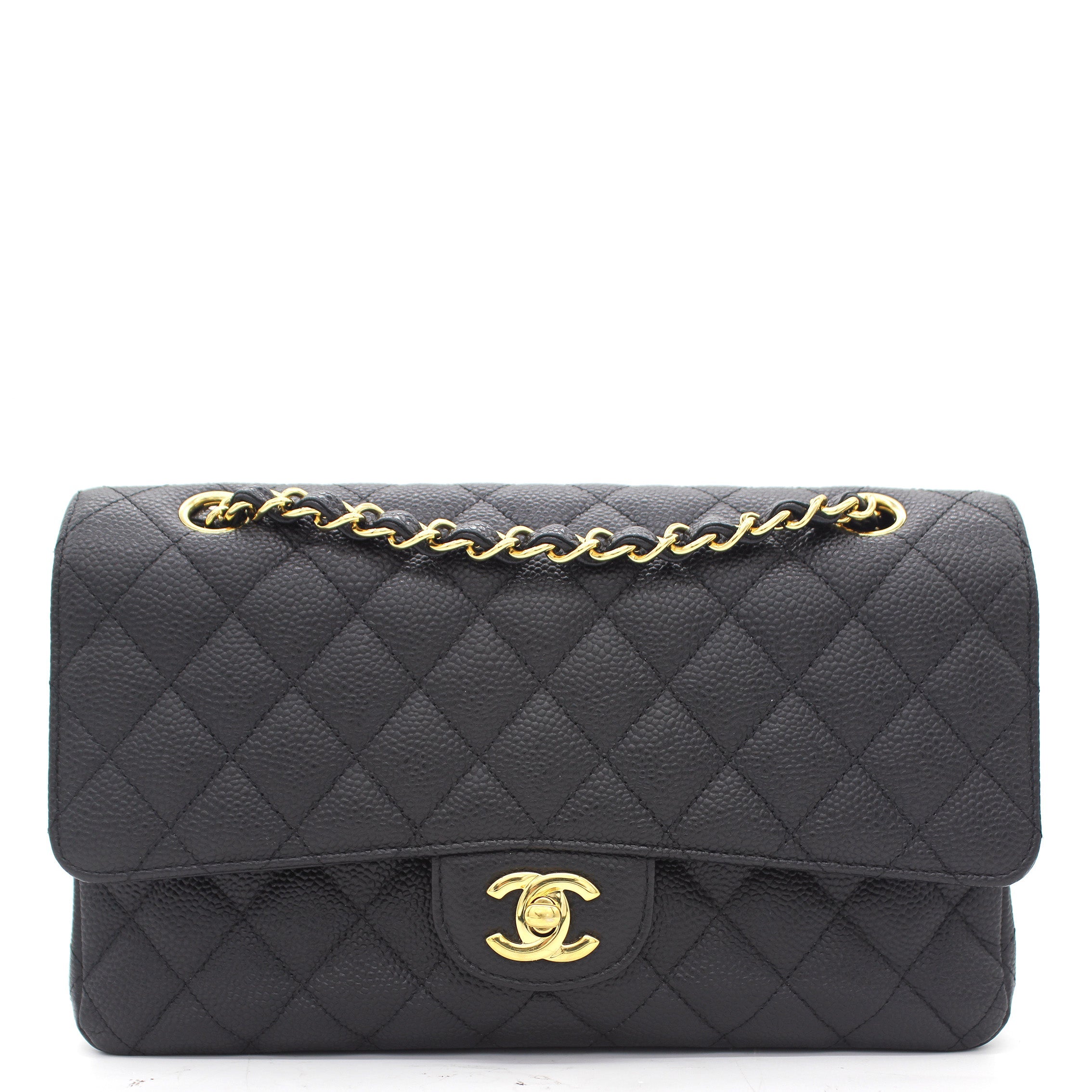 Black Quilted Caviar Leather Classic Double Flap Bag