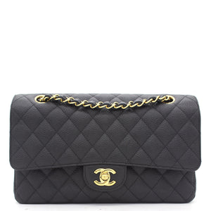 Black Quilted Caviar Leather Classic Double Flap Bag