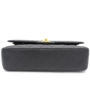 Black Quilted Caviar Leather Classic Double Flap Bag