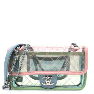 Lambskin PVC Quilted Mini Coco Splash Flap Blue Green