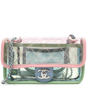 Lambskin PVC Quilted Mini Coco Splash Flap Blue Green