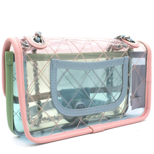 Lambskin PVC Quilted Mini Coco Splash Flap Blue Green