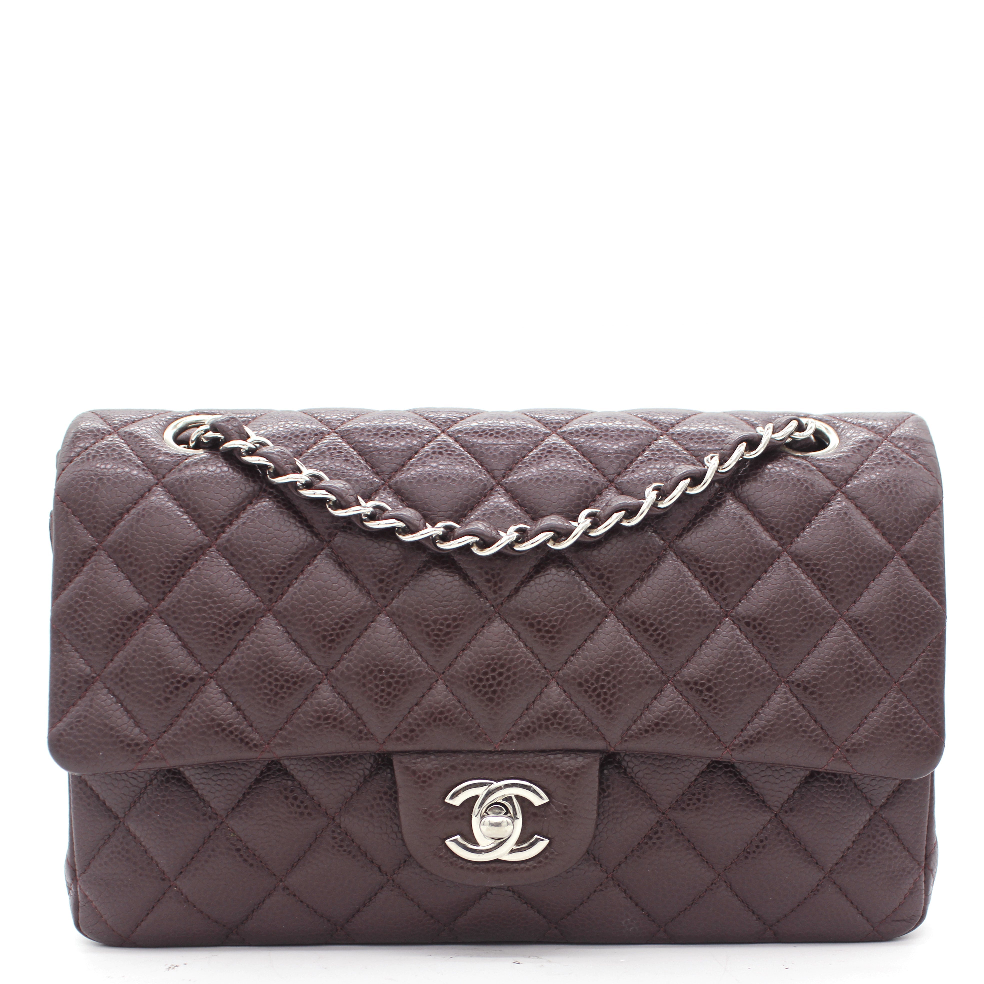 Burgundy Quilted Caviar Leather Classic Double Flap Bag