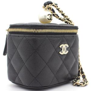 Mini Caviar GHW Vanity Case with Pearl Details