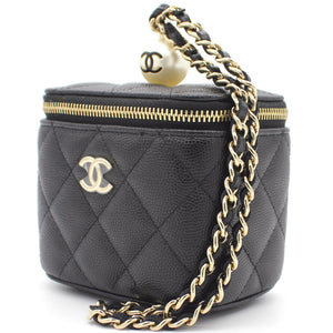 Mini Caviar GHW Vanity Case with Pearl Details