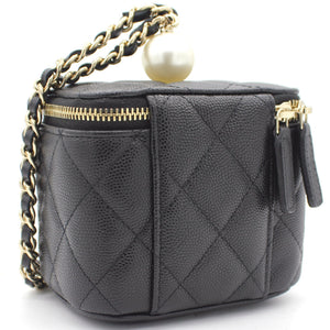 Mini Caviar GHW Vanity Case with Pearl Details