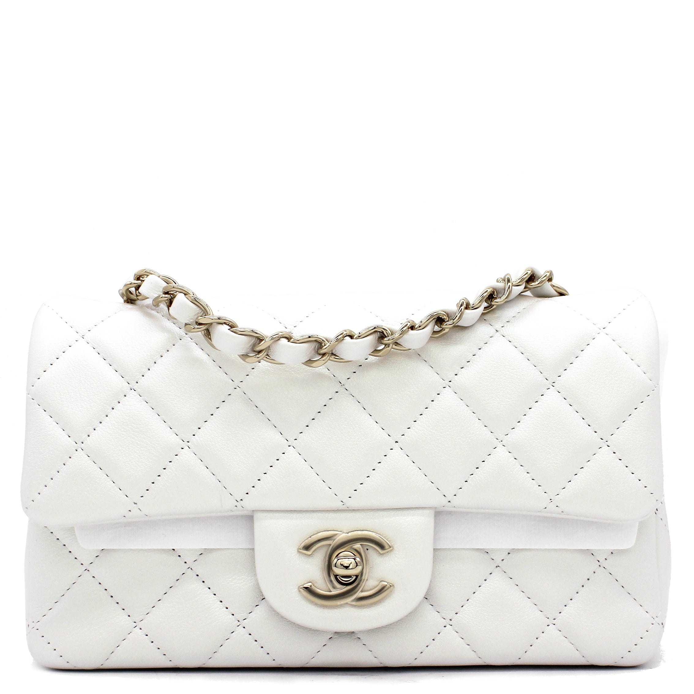 Mini Rectangular Flap Pearl White Calfskin