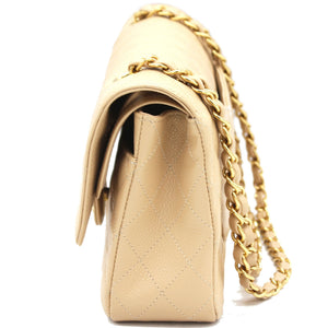 Beige Quilted Caviar Leather Classic Double Flap Bag