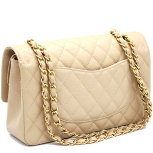 Beige Quilted Caviar Leather Classic Double Flap Bag