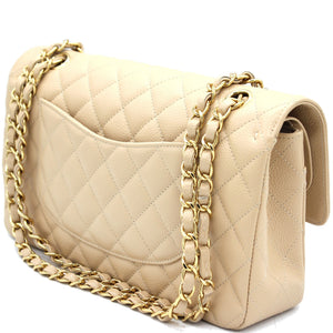 Beige Quilted Caviar Leather Classic Double Flap Bag