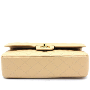 Beige Quilted Caviar Leather Classic Double Flap Bag