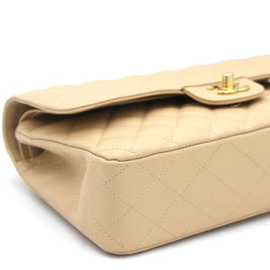 Beige Quilted Caviar Leather Classic Double Flap Bag