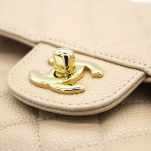 Beige Quilted Caviar Leather Classic Double Flap Bag
