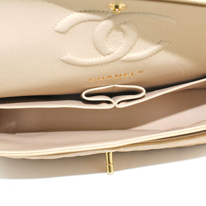 Beige Quilted Caviar Leather Classic Double Flap Bag