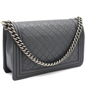 Calfskin Quilted New Medium Boy Flap Dark Grey