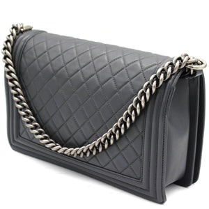 Calfskin Quilted New Medium Boy Flap Dark Grey