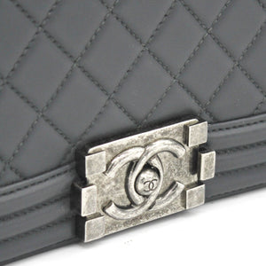 Calfskin Quilted New Medium Boy Flap Dark Grey