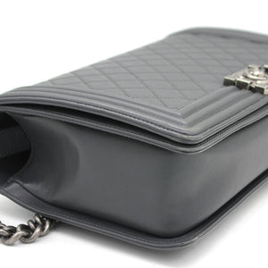 Calfskin Quilted New Medium Boy Flap Dark Grey