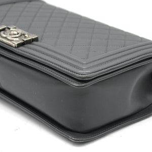 Calfskin Quilted New Medium Boy Flap Dark Grey