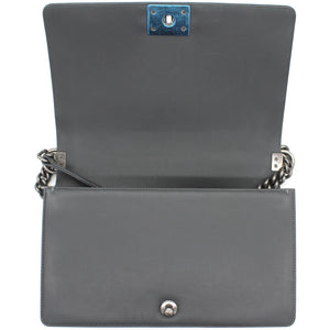 Calfskin Quilted New Medium Boy Flap Dark Grey
