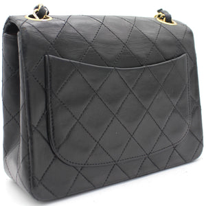 Vintage Black Quilted Leather Mini Square Classic Flap Bag